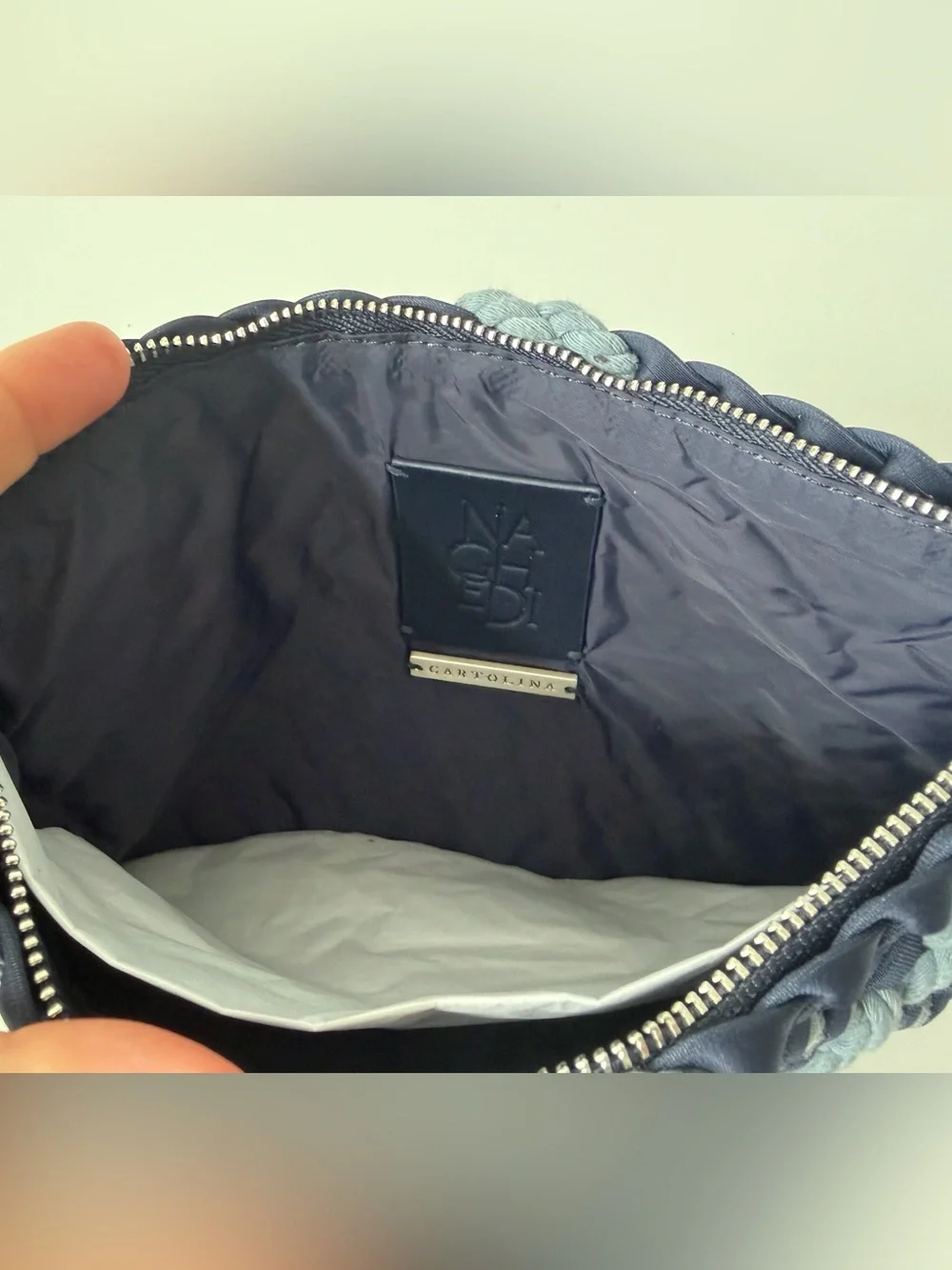 NWT Cartolina x NAGHEDI Salina Rope Pouch in Navy/Light Blue
